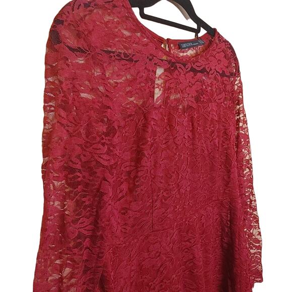 Zanzea Lace Red Dress Sheer Sleeves Size 12 NWT NEW Fancy Formal Chic Cute - Picture 1 of 13